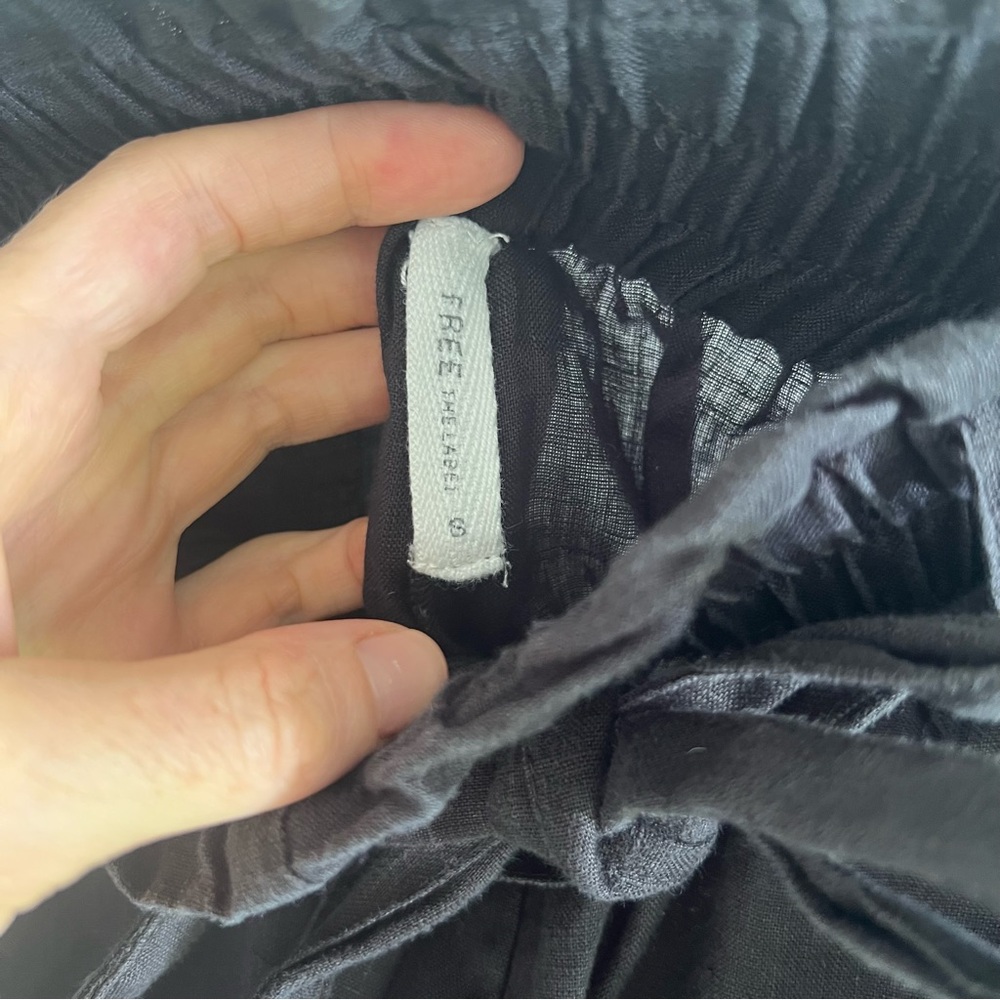 Wide-Leg French Linen High-Waist Elastic Black Pants - Size S - Picture 6 of 9